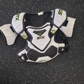 Used STX CELL V Lacrosse Shoulder Pads White XS 11849-S000029349