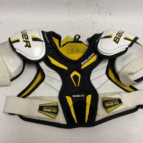 Used Bauer SUPREME ONE 40 Junior Shoulder Pads White/Black/Yellow LG 11855-S000187490