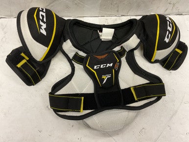 Used CCM SUPER TACKS Youth Shoulder Pads White/Black/Yellow LG 11855-S000187357