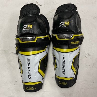 Used Bauer SUPREME 2S PRO Youth Shin Guards White/Black/Yellow 9" 11855-S000187250