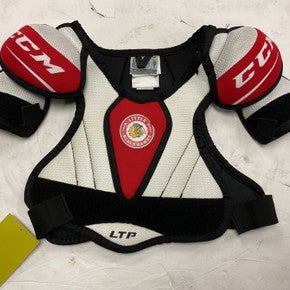 Used CCM LTP LITTLE BLACKHAWKS Youth Shoulder Pads White/Black/Red LG 11855-S000187231