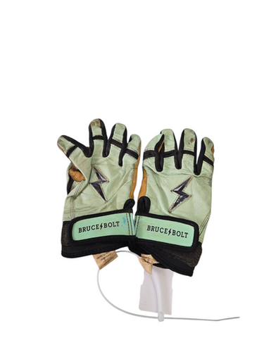 Used BRUCE BOLT SHORT CUFF YTH GLOVES BB/SB Batting Gloves Green MD 11617-S000327832