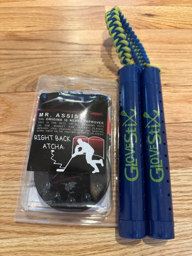 Mr. Assist training puck and glove sticks