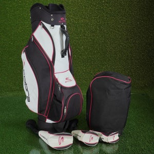 COBRA LADIES SAPPHIRE CART BAG 8 WAY DIVIDERS, WHITE BLACK PINK, & 3 HEADCOVERS