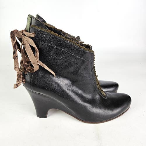Hugo Boss Boots Wedge Heel Black Leather Made In Italy Women's Size: 37 / 6