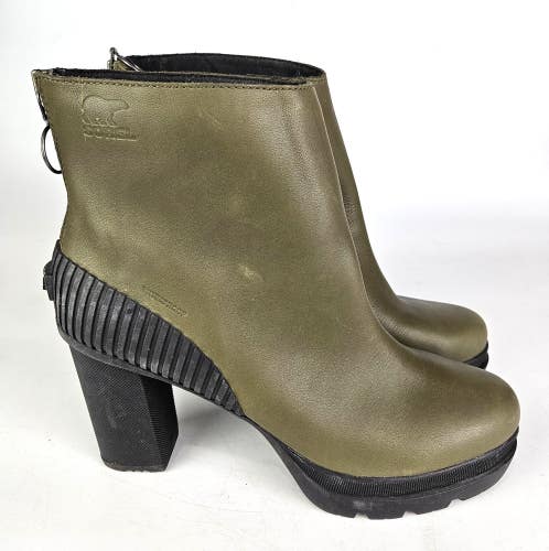 Sorel Boots Dacie Olive Green Nori Waterproof Leather Platform Heel Size: 11