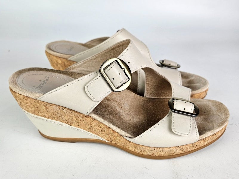 Dansko Carla Cork Wedge Leather Ivory Buckle Closure Size 40 / 10 Open Toe