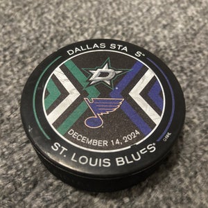 St Louis Blues vs Dallas Stars NHL Match Up Hockey Puck 12/14/2024
