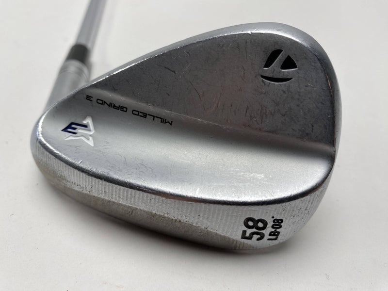 Taylormade Milled Grind 3 Raw Chrome 58* 8 KBS Tour FLT Stiff Steel Mens RH