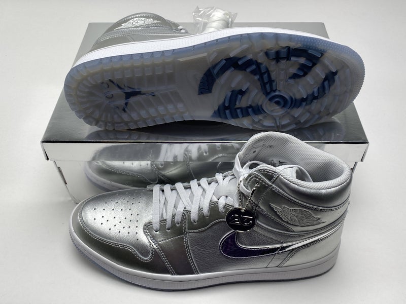 Jordan 1 High G NRG Gift Giving Golf Shoes Silver Men's SZ 10.5 ( FD6815-001 )