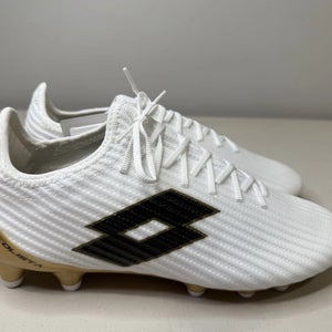 Size 10 Men’s Lotto Solista 200 III FG Soccer Cleats White Black Gold