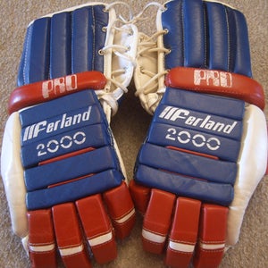 Excellent Condition Ferland 2000 Pro Red/White/Blue Leather Hockey Gloves