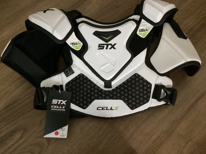 STX Cell V Lacrosse Shoulder Pads White Size Large