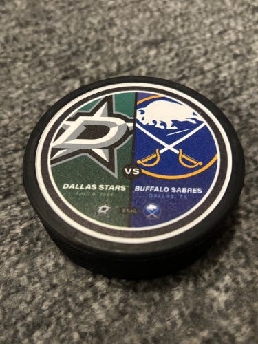 Buffalo Sabres vs Dallas Stars NHL Match Up Hockey Puck 4/9/2024 New