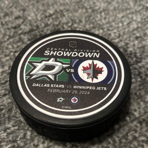 Winnipeg Jets vs Dallas Stars NHL Match Up Hockey Puck 2/29/2024