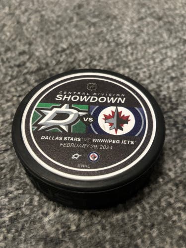 Winnipeg Jets vs Dallas Stars NHL Match Up Hockey Puck 2/29/2024