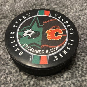 Calgary Flames vs Dallas Stars NHL Match Up Hockey Puck 12/8/2024