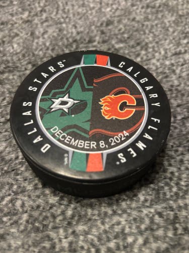 Calgary Flames vs Dallas Stars NHL Match Up Hockey Puck 12/8/2024