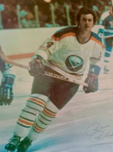 (Used) Buffalo Sabres Rene Robert French Connection Autographed Poster 1970s 18" x 24" Color