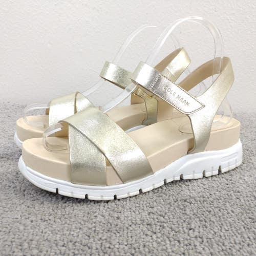 Cole Haan Zerogrand Womens Size 7 Sandals Crisscross Platform Metallic Gold