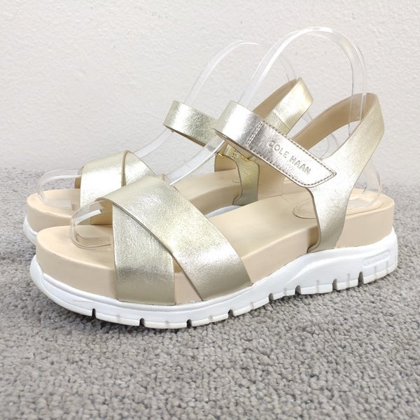 Cole Haan Zerogrand Womens Size 7 Sandals Crisscross Platform Metallic Gold