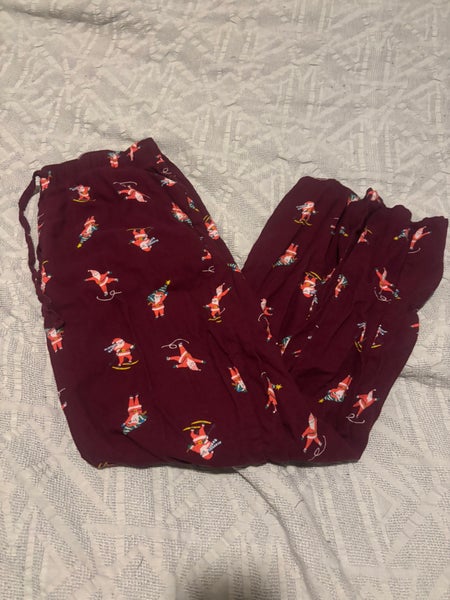 Santa Clause Christmas Pajama Pants Adult Large Maroon