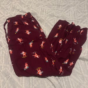 Santa Clause Christmas Pajama Pants Adult Large Maroon
