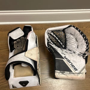 Used Black and White Bauer Sr Supreme Mach Glove and Blocker