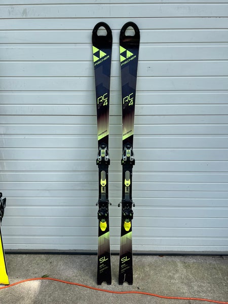 Men's Fischer 165 cm Racing RC4 FIS World Cup SL Skis With Bindings Max Din 18 (Used)