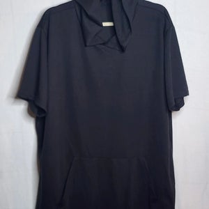URRU Black Hooded Short Sleeve Kangaroo Pocket Workout Muscle Shirt Size 2XL