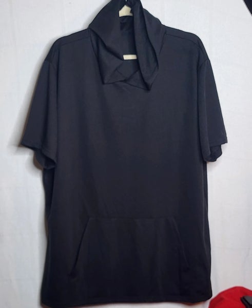 URRU Black Hooded Short Sleeve Kangaroo Pocket Workout Muscle Shirt Size 2XL