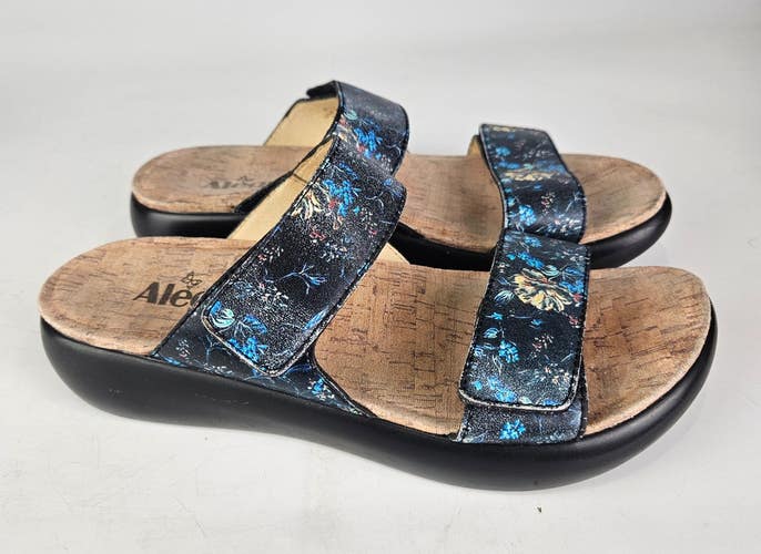 Alegria Bryce BRY-7533 Navy Floral Wedge Slide Sandals Women's Size: 39 / 8