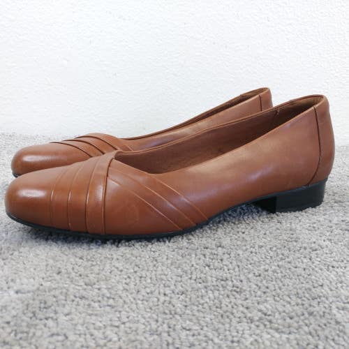 Clarks Juliet Petra Flats Womens Size 12 Comfort Shoes Brown Leather Slip On