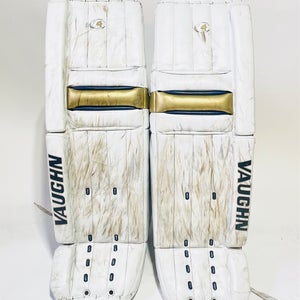 Vaughn V4 Vintage Stitch Pro Stock Goalie Pads - 36+1” - White/Navy/Gold