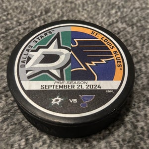 St Louis Blues vs Dallas Stars NHL Match Up Hockey Puck 9/21/2024