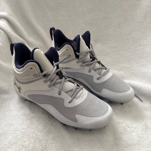 Monmouth University White/Navy Men's Size M 10.5  Adult Under Armour High Top Cleats (New)
