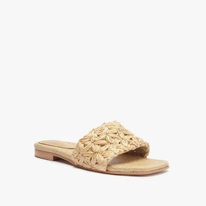 Schutz Ayla Flat Sandals Women's US 10 Beige Straw Square Toe Block Heel RTN196