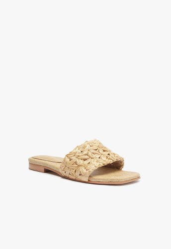 Schutz Ayla Flat Sandals Women's US 10 Beige Straw Square Toe Block Heel RTN196