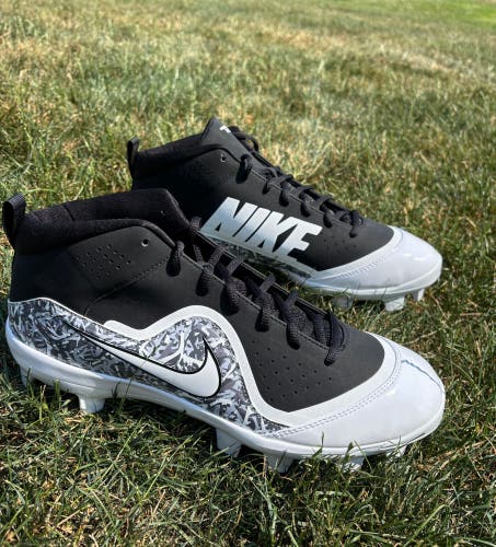 Black Men's Size M 11.5 (W 12.5) Adult Nike High Top Trout 4 Pro Molded Cleats (New)