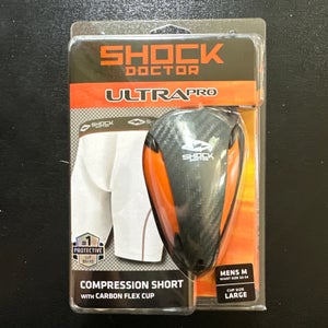NEW Shock Doctor Adult Medium 32-34 Ultra Pro White Compression Shorts Carbon Flex Cup