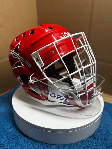 VINTAGE RED JOFA ARTURS IRBE HOCKEY GOALIE MASK RARE JOFA DANGLER