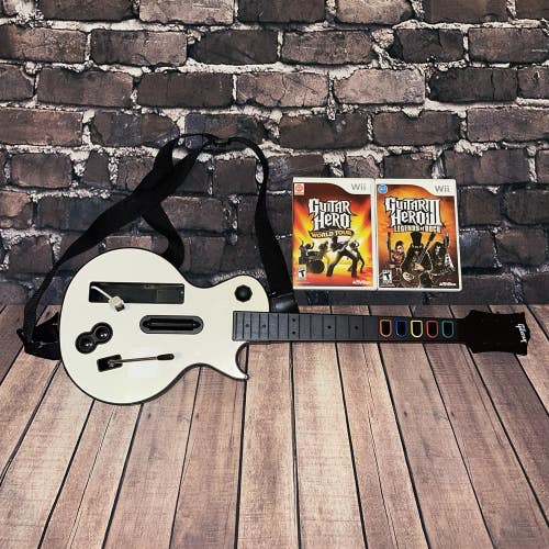 Guitar Hero Nintendo Wii Les Paul Gibson Guitar White 95125.805 + Games BUNDLE