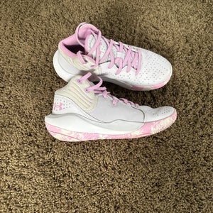 Under Armour Jet 21 Shoes Youth 4.5 Basketball Gray Pink Leather Lace Up Mid Top