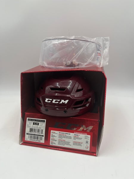 New Senior Small Maroon Red CCM Pro Stock Resistance Helmet With Half Visor