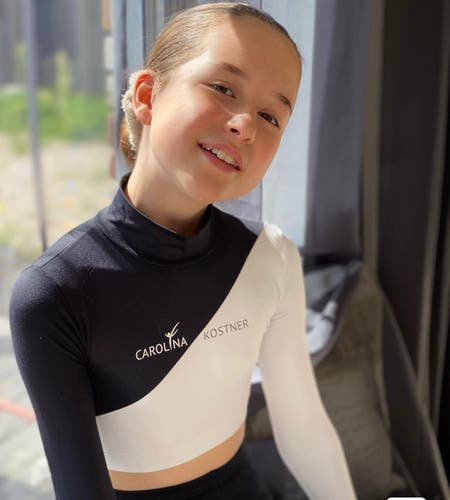 Sagester Long Sleeve Ice Skating Top – XXS – Black and White – Carolina Kostner