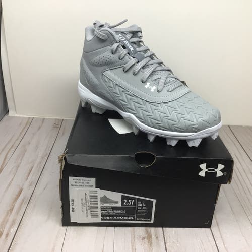 Gray Kid's Size M 2.5 (W 3.5) Youth Under Armour High Top Molded Cleats (New)