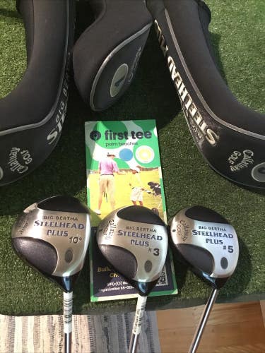 Callaway Big Bertha Steelhead Plus Woods Set (D, 3W, 5W) Steel Shafts Near Mint