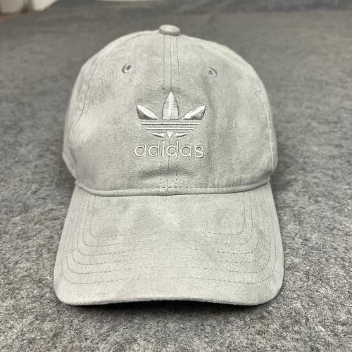 Adidas Hat Cap Strap Back Gray Faux Suede Velvet Trefoil Mens One Size Classic