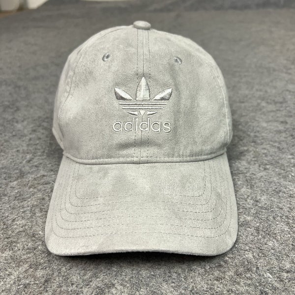 Adidas Hat Cap Strap Back Gray Faux Suede Velvet Trefoil Mens One Size Classic
