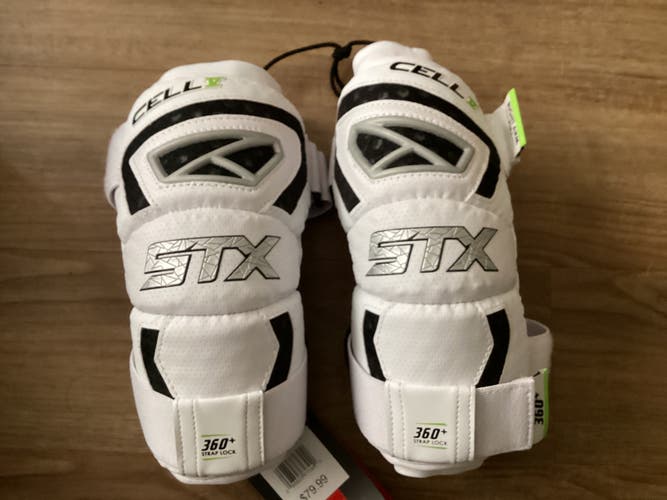 Medium STX Cell V Lacrosse Arm Pads white with black trim